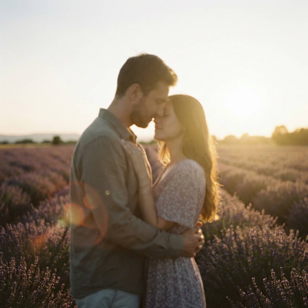 Romantic sunset couple portrait