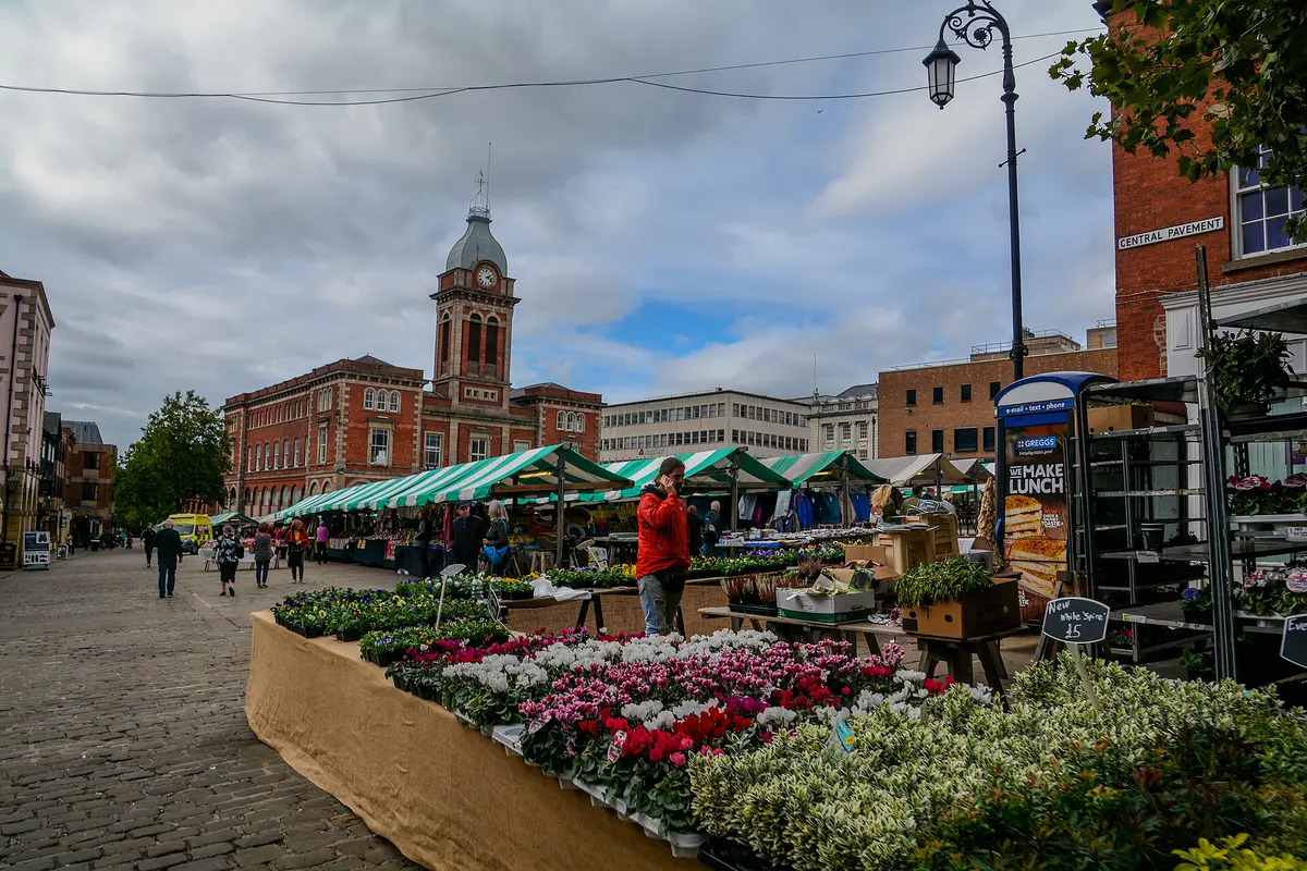 Chesterfield market place and the crooked spire