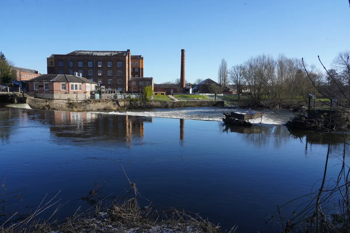 Darley Abbey mills beside the Derwent in Derby