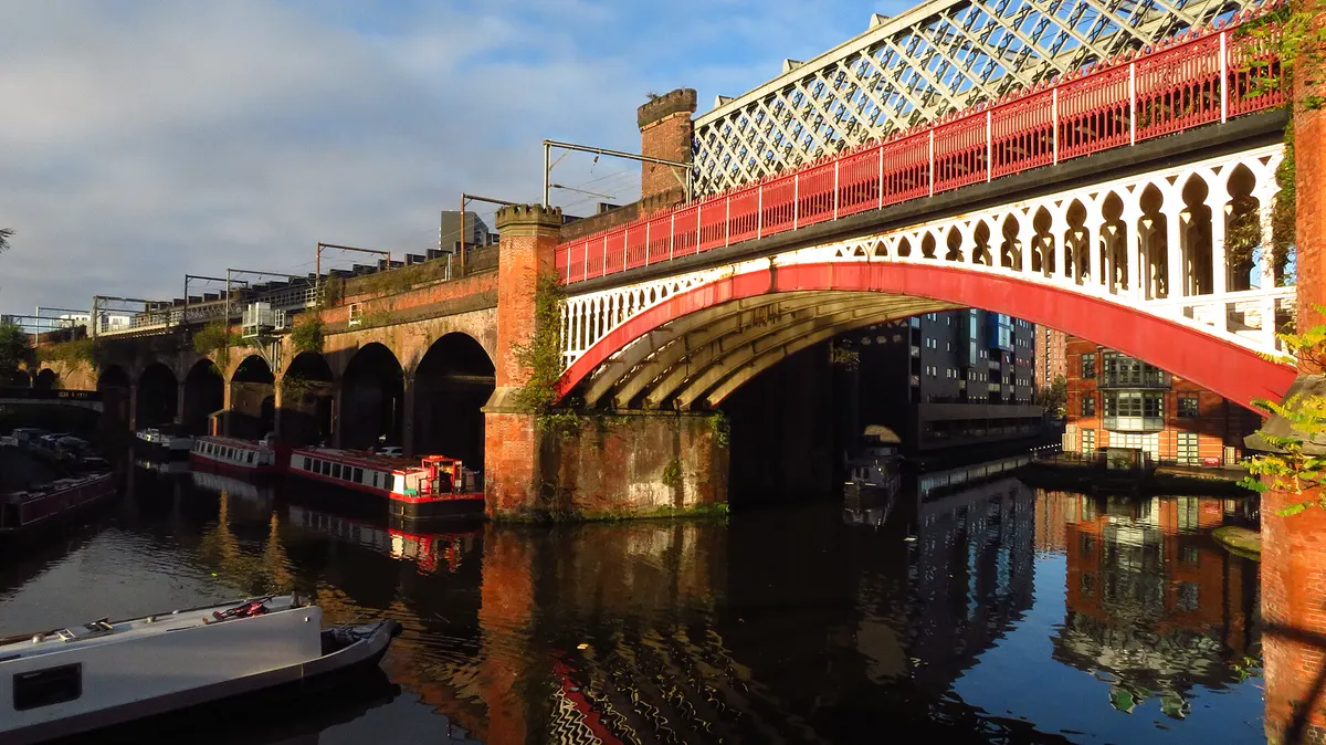 Castlefield Basin and the railway viaducts in Manchester
